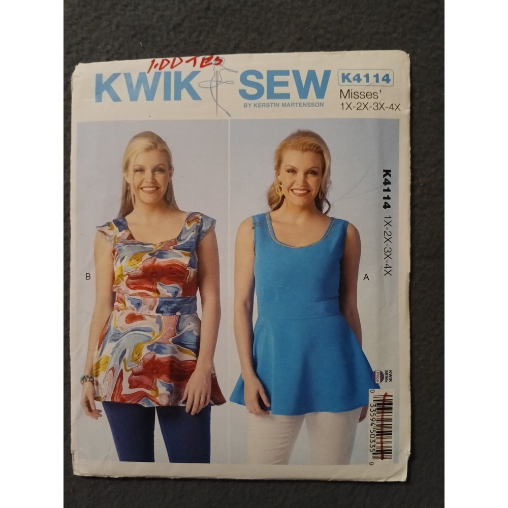 Kwik Sew K4114 Misses' 1X-4X Peplum & Sleeveless Top Sewing Pattern UNCUT